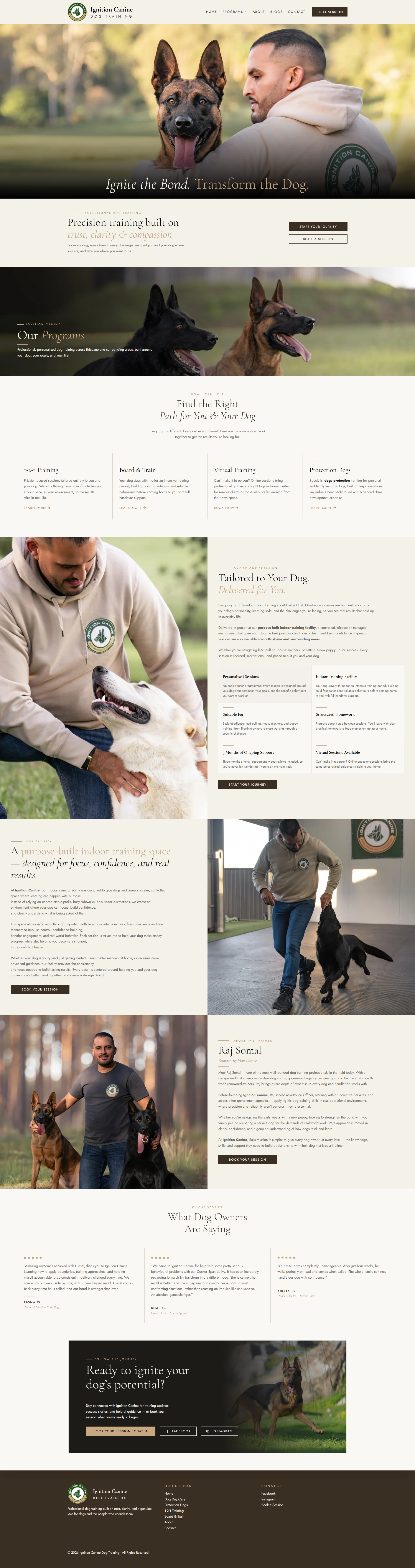 Ignition Canine website on desktop