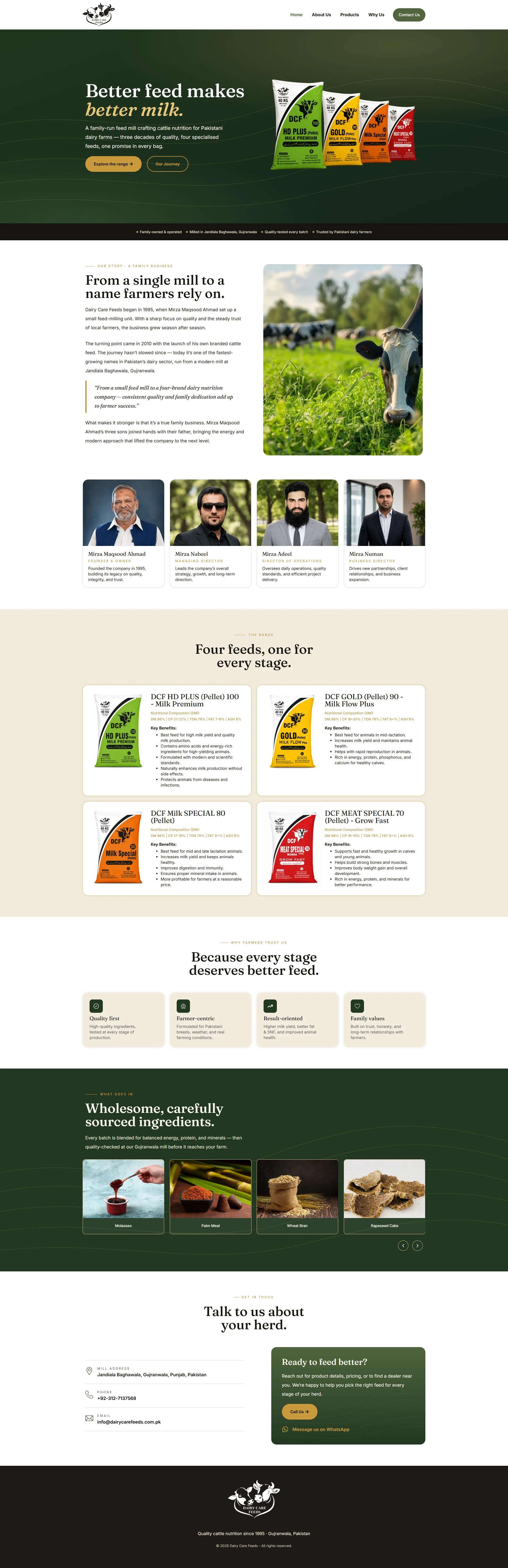 Dairy Care Feeds website on desktop