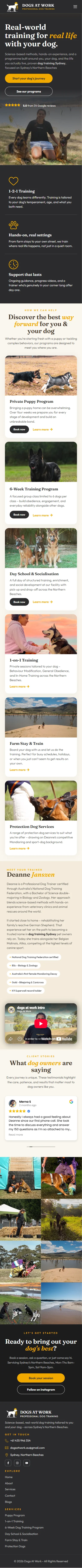 Dogs At Work website on mobile