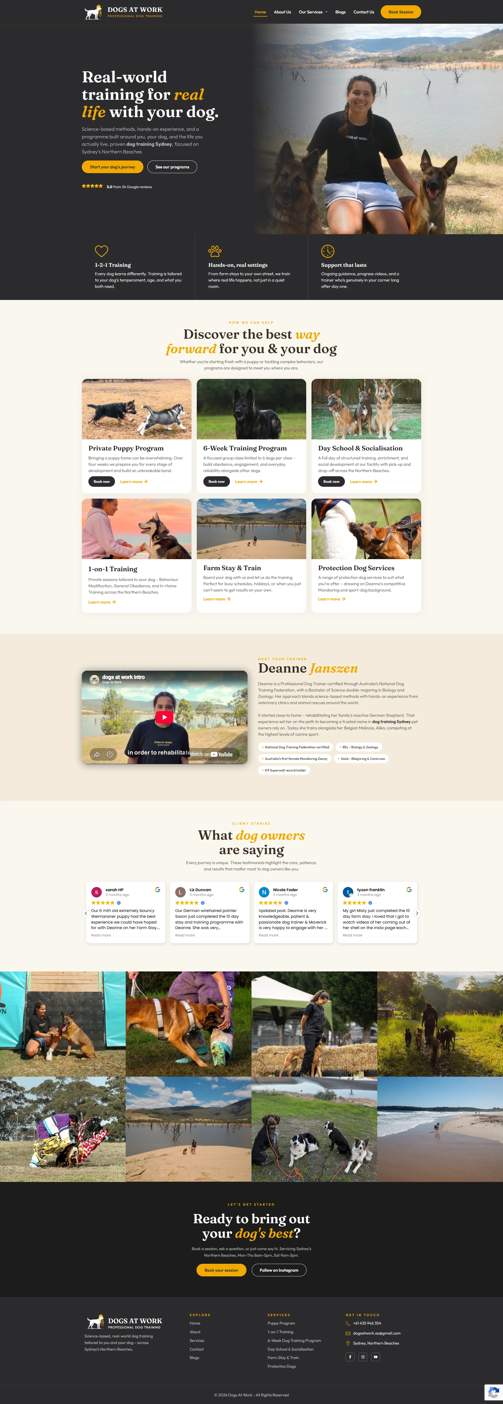Dogs At Work website on desktop