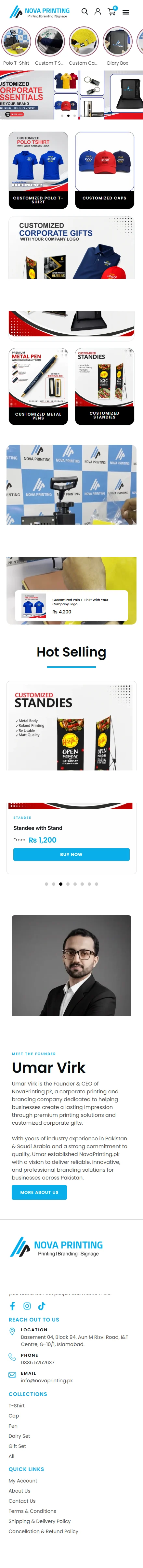 Nova Printing website on mobile