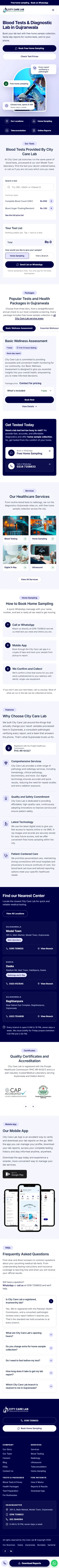 City Care Lab website on mobile